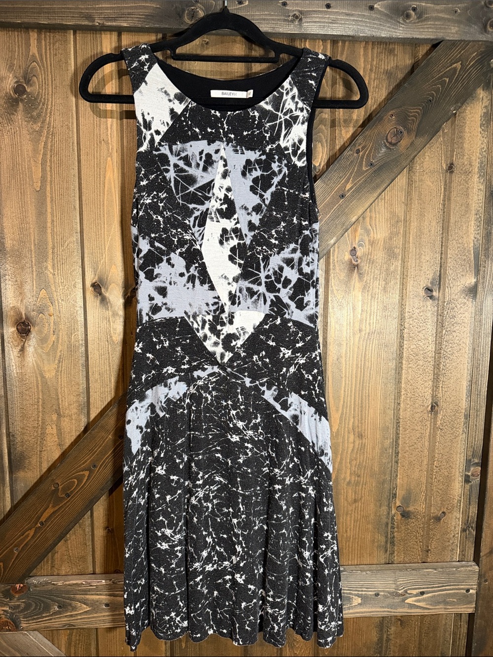 Bailey 44 Black and White Marble-Print A-Line Dress